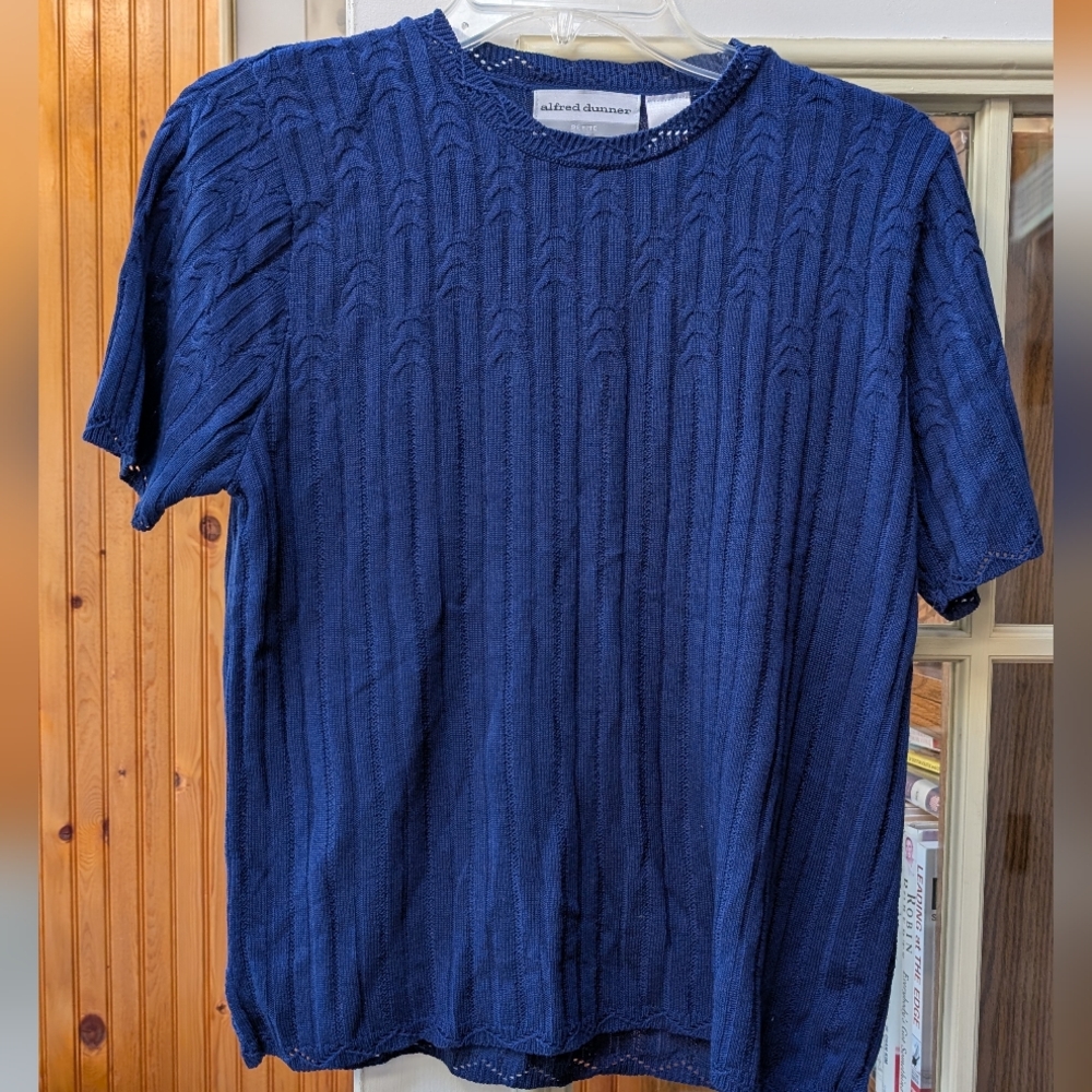 Alfred Dunner Blue Short Sleeve Tee with Textured Knit
